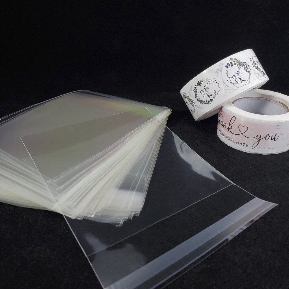 Thank you stickers and clear cello bags bundle for packaging